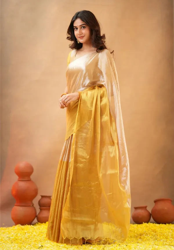Elegant_Golden_Tissue_Cotton_Saree_with_Matching_Blouse_Piece