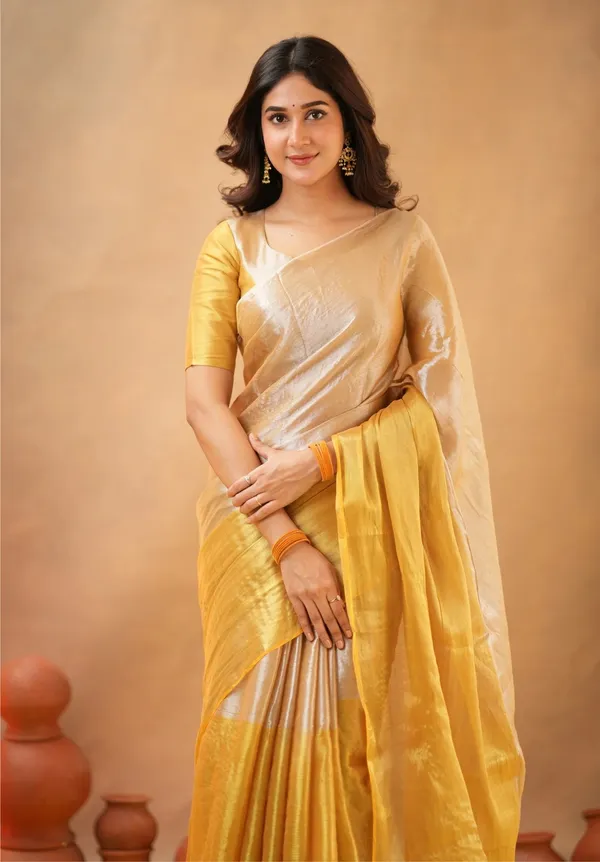 Elegant_Golden_Tissue_Cotton_Saree_with_Matching_Blouse_Piece