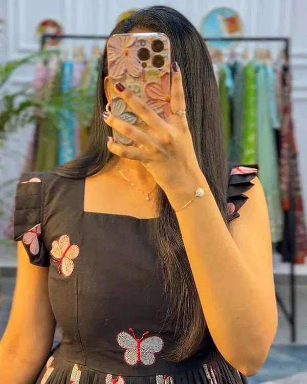 Black_Pure_Cotton_One_Piece_Dress_Fully_Stitched_-_Butterfly_Design_Ready_To_Wear_For_Women