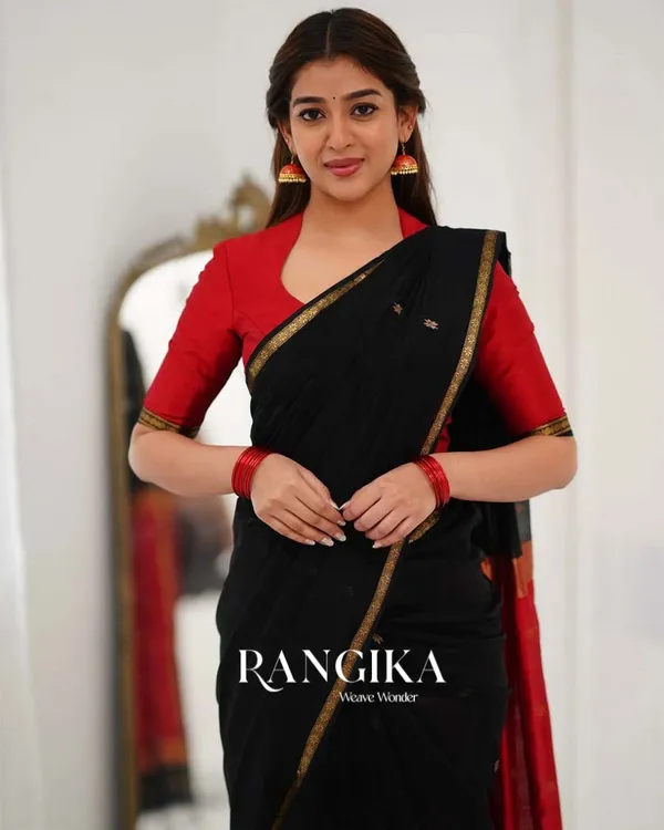 Black_Color_Premium_Cotton_Silk_Saree_With_Classy_Blouse_and_tassels