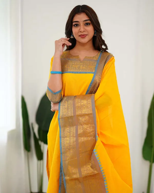 Yellow_Cotton_Salwar_With_Dupatta_For_Women