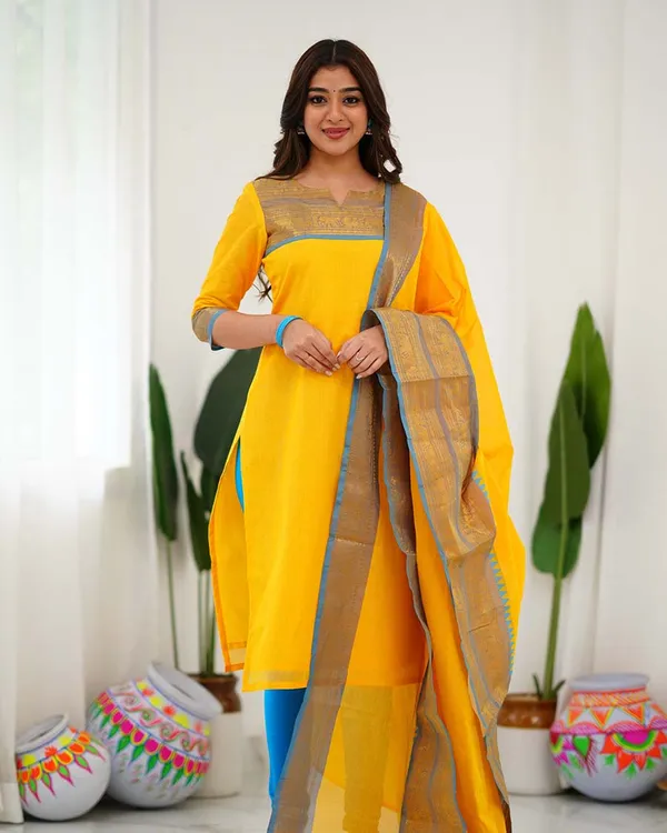 Yellow_Cotton_Salwar_With_Dupatta_For_Women