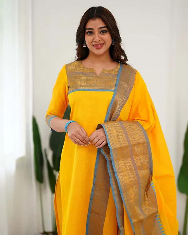 Yellow_Cotton_Salwar_With_Dupatta_For_Women