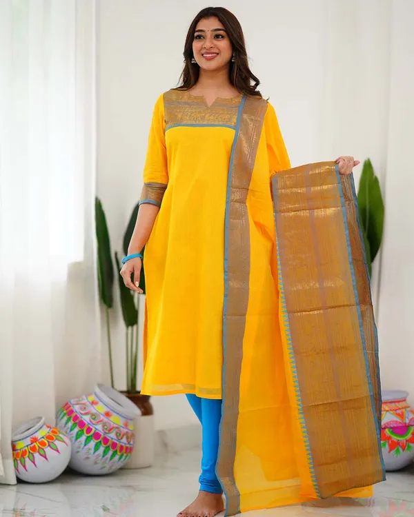 Yellow_Cotton_Salwar_With_Dupatta_For_Women