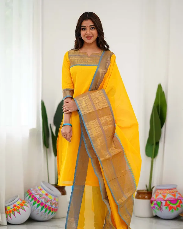 Yellow_Cotton_Salwar_With_Dupatta_For_Women