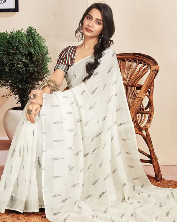 White_Color_1_-_Minute_Ready_to_Wear_Mulmul_Cotton_Saree_with_Blouse_Piece