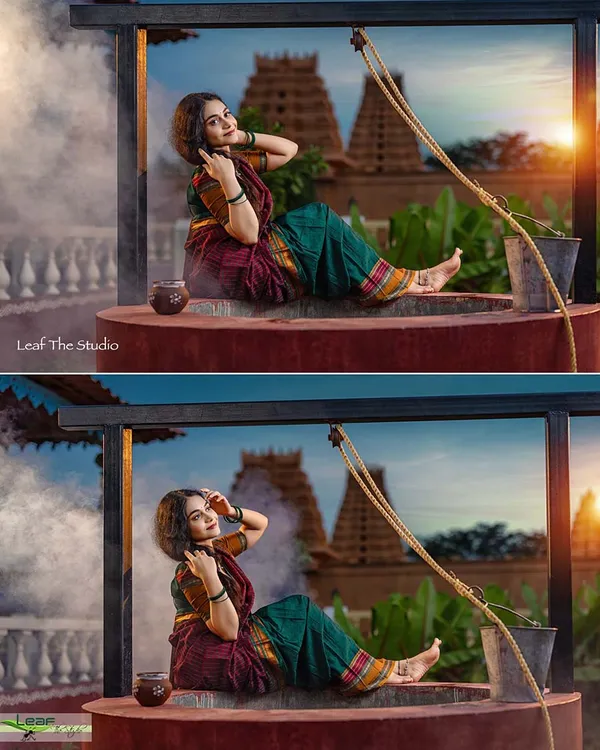 Green_And_Maroon_Kanchipuram_Zari_Weaving_Half_Saree_With_Blouse___Silk_Dupatta