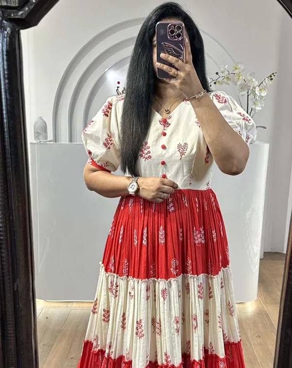 White_And_Red_Pure_Cotton_One_Piece_Gown_Fully_Stitched_-_Gown_Ready_To_Wear_For_Women