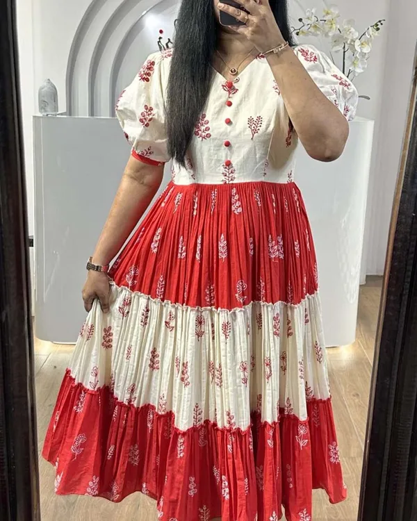 White_And_Red_Pure_Cotton_One_Piece_Gown_Fully_Stitched_-_Gown_Ready_To_Wear_For_Women