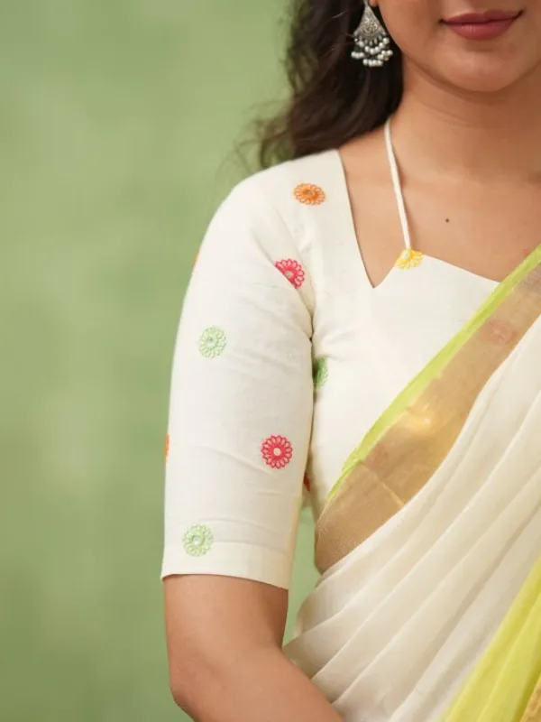 White_&_Light_Yellow_Mulmul_Cotton_Saree_with_Golden_Woven_Border_&_Matching_White_Blouse_Piece