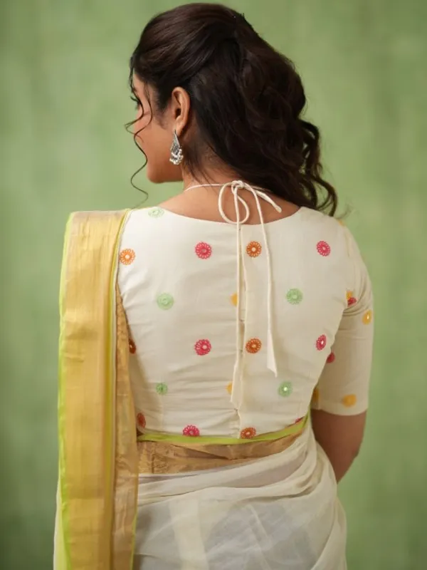White_&_Light_Yellow_Mulmul_Cotton_Saree_with_Golden_Woven_Border_&_Matching_White_Blouse_Piece