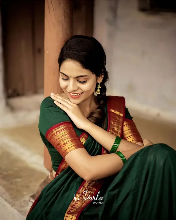 Green_And_Red_Kanchipuram_Zari_Weaving_Half_Saree_With_Blouse___Silk_Dupatta