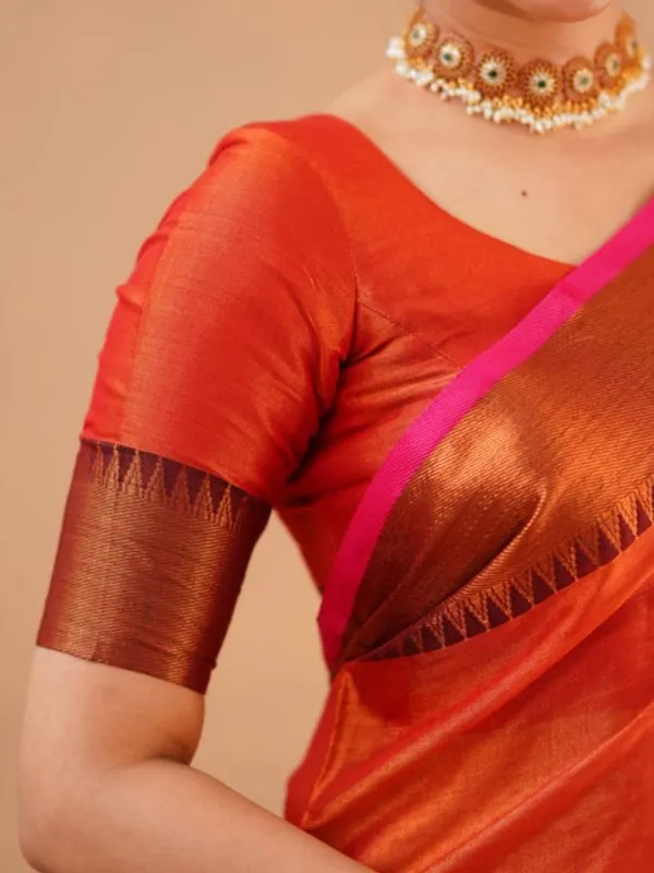 Rust_Orange_Tissue_Cotton_Saree_with_Copper_Border_&_Blouse_Piece