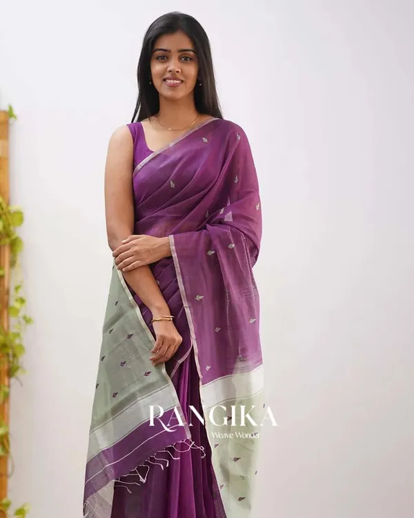 Purple_Color_Cotton_Silk_Saree_with_Calssy_Blouse_and_tassels