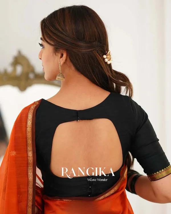 Saffron_Color_Premium_Cotton_Silk_Saree_With_Classy_Blouse_and_tassels
