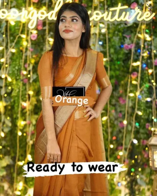 Rust_Color_1-Minute_Ready_To_Wear_Georgette_Saree_With_Blouse_Piece