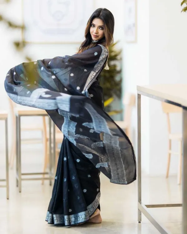Black_Color_Premium_Cotton_Silk_Saree_With_Classy_Blouse