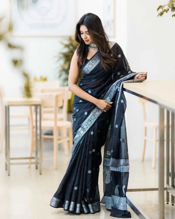 Black_Color_Premium_Cotton_Silk_Saree_With_Classy_Blouse