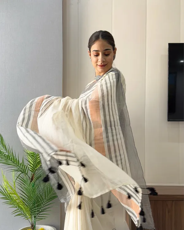 Dhoop_Chhaya_-_Elegant_White_Saree_with_Dual-Tone_Border_&_Blouse_Piece