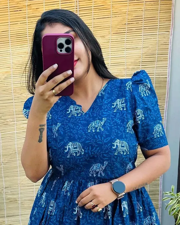 Navy_Blue_Pure_Cotton_One_Piece_Dress_Fully_Stitched_-_Floral_Design_Ready_To_Wear_For_Women
