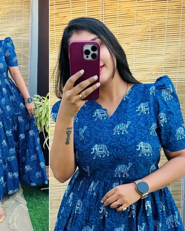 Navy_Blue_Pure_Cotton_One_Piece_Dress_Fully_Stitched_-_Floral_Design_Ready_To_Wear_For_Women