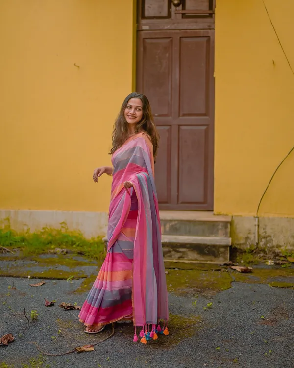 Gulab_Surya_-_Pink_&_Saffron_Striped_Linen_Saree_with_Blouse_Piece