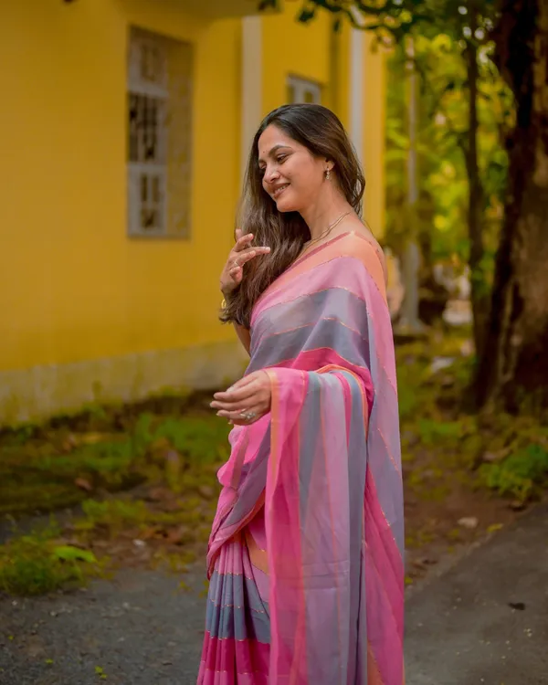 Gulab_Surya_-_Pink_&_Saffron_Striped_Linen_Saree_with_Blouse_Piece