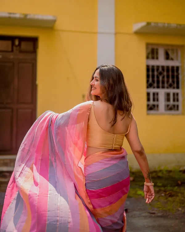 Gulab_Surya_-_Pink_&_Saffron_Striped_Linen_Saree_with_Blouse_Piece