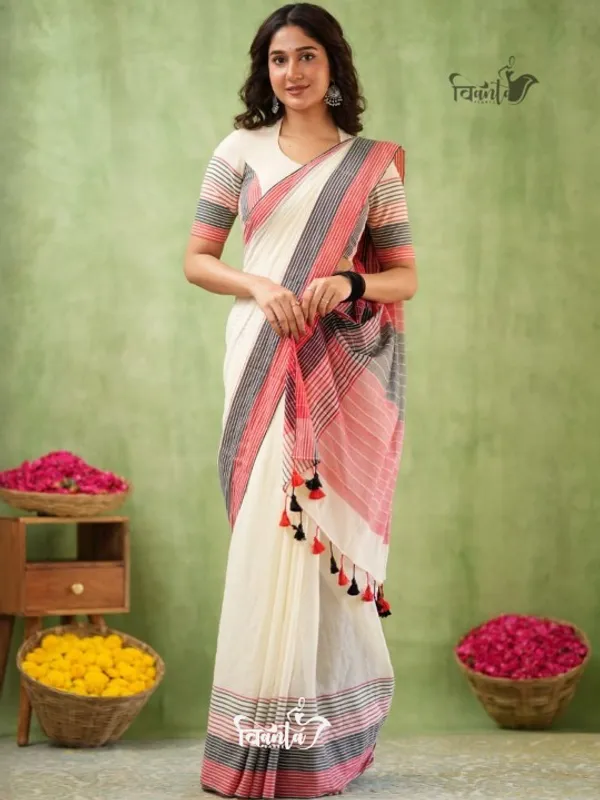 Ivory_Mulmul_Cotton_Saree_with_Pink_&_Black_Striped_Pallu_&_Matching_Ivory_Blouse_Piece