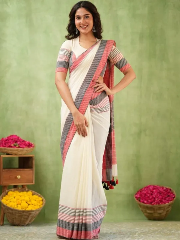 Ivory_Mulmul_Cotton_Saree_with_Pink_&_Black_Striped_Pallu_&_Matching_Ivory_Blouse_Piece