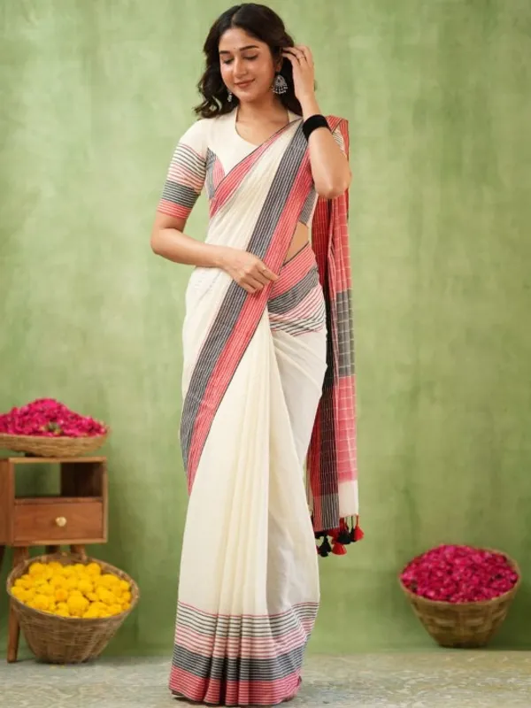 Ivory_Mulmul_Cotton_Saree_with_Pink_&_Black_Striped_Pallu_&_Matching_Ivory_Blouse_Piece