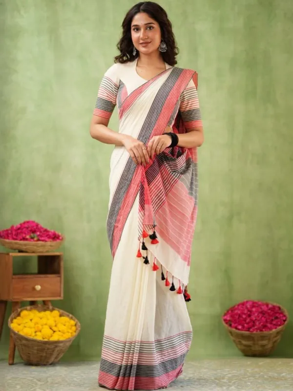 Ivory_Mulmul_Cotton_Saree_with_Pink_&_Black_Striped_Pallu_&_Matching_Ivory_Blouse_Piece