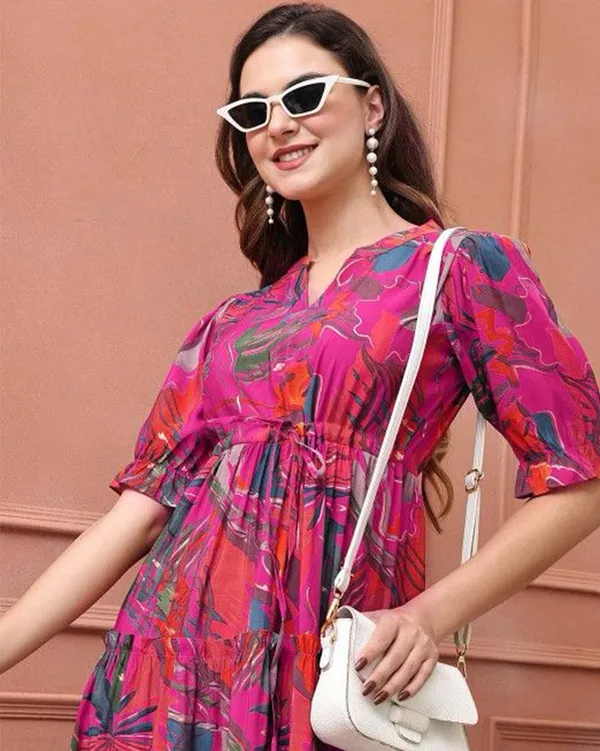 Pink_Pure_Cotton_One_Piece_Dress_Fully_Stitched_-_Floral_Print_Design_Ready_To_Wear_For_Women