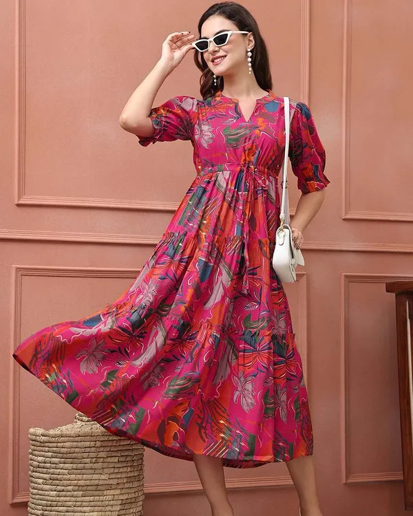 Pink_Pure_Cotton_One_Piece_Dress_Fully_Stitched_-_Floral_Print_Design_Ready_To_Wear_For_Women
