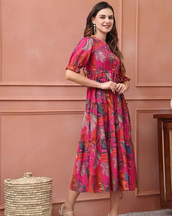 Pink_Pure_Cotton_One_Piece_Dress_Fully_Stitched_-_Floral_Print_Design_Ready_To_Wear_For_Women