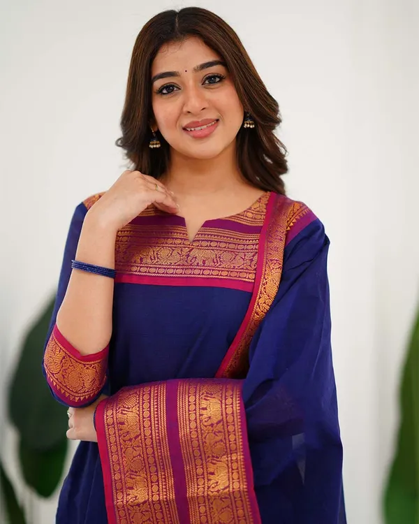 Navy_Blue_Cotton_Salwar_With_Dupatta_For_Women