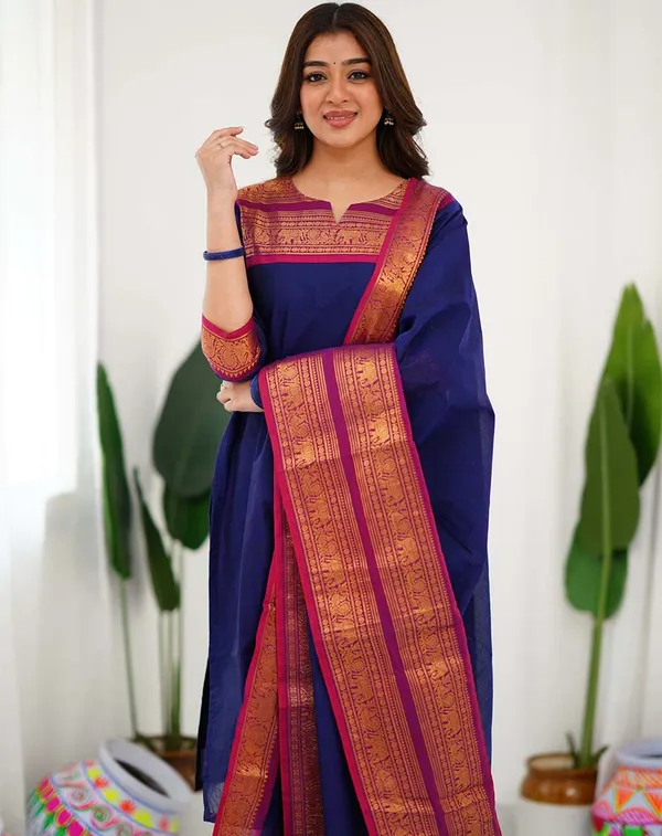 Navy_Blue_Cotton_Salwar_With_Dupatta_For_Women