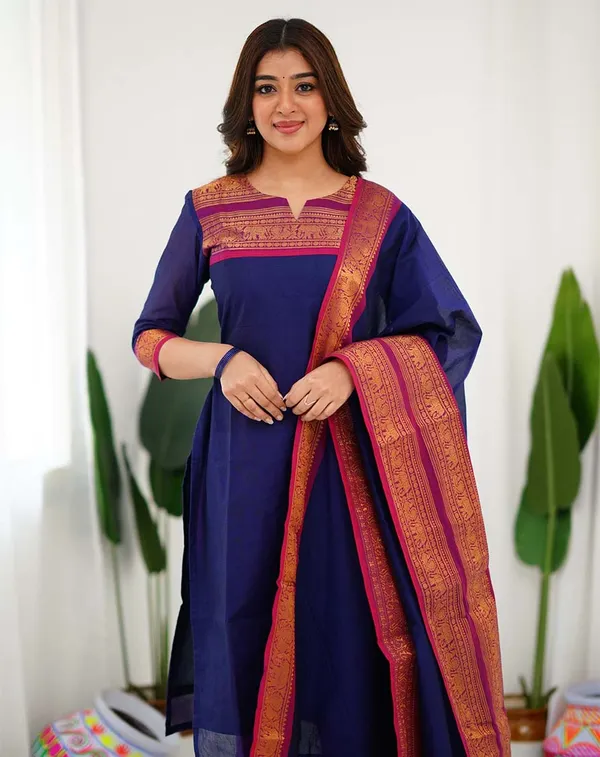 Navy_Blue_Cotton_Salwar_With_Dupatta_For_Women