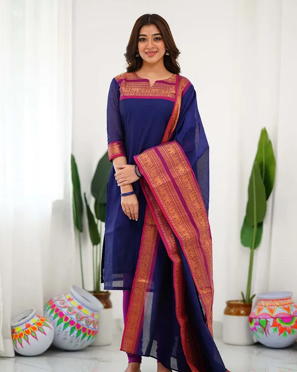 Navy_Blue_Cotton_Salwar_With_Dupatta_For_Women