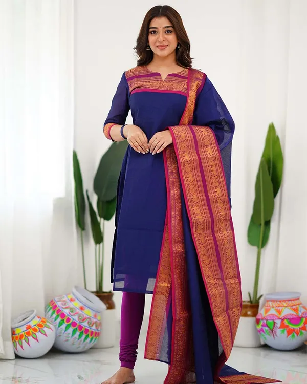 Navy_Blue_Cotton_Salwar_With_Dupatta_For_Women