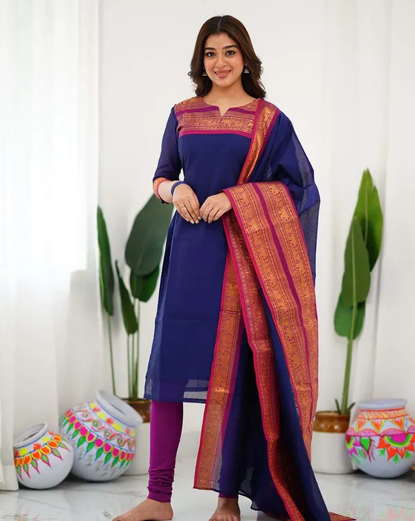 Navy_Blue_Cotton_Salwar_With_Dupatta_For_Women