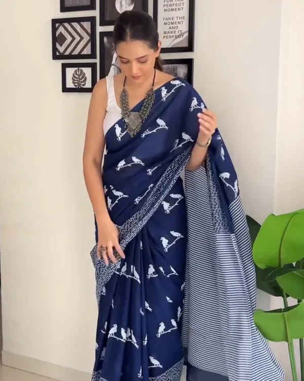 Navy_Mist_-_Navy_Blue_Linen_1-Minute_Ready_to_Wear_Saree_with_White_Blouse_Piece