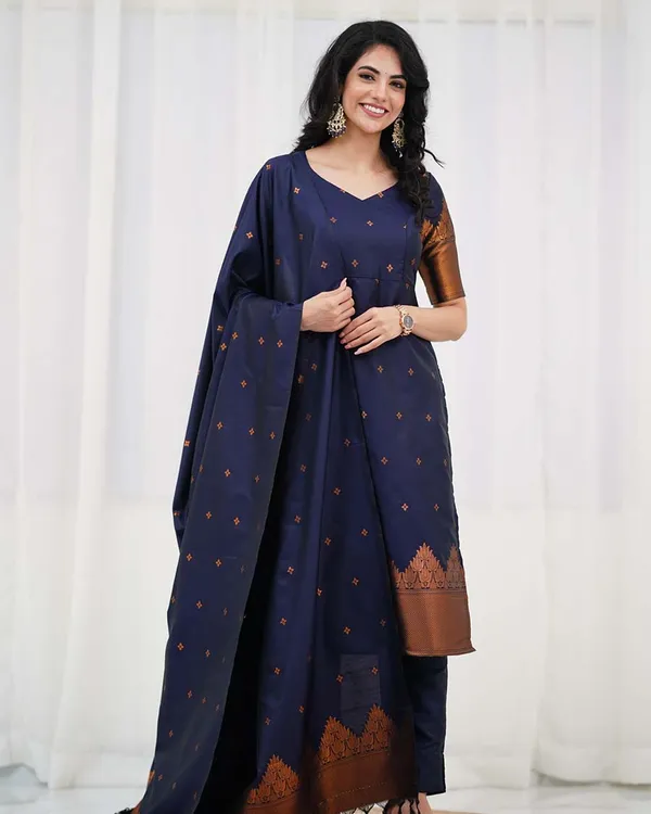Navy_Blue_Silk_Salwar_With_Duppata__Bottom_For_Women