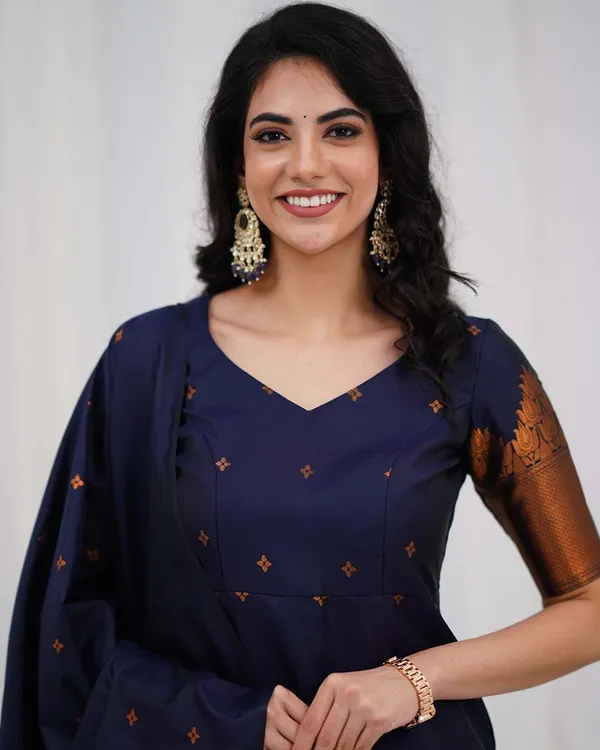 Navy_Blue_Silk_Salwar_With_Duppata__Bottom_For_Women