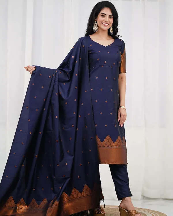 Navy_Blue_Silk_Salwar_With_Duppata__Bottom_For_Women