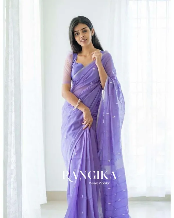 Lavender_Color_Cotton_Silk_Saree_With_Blouse_Piece