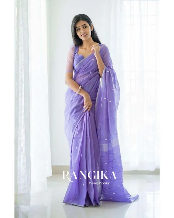 Lavender_Color_Cotton_Silk_Saree_With_Blouse_Piece