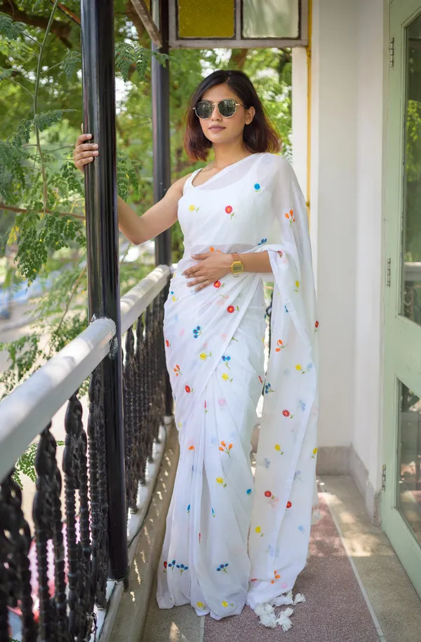 White_Soft_Mulmul_Cotton_Saree_with_Colorful_Floral_Embroidery,_with_Blouse_Piece
