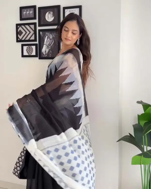 Midnight_Snow_-_Black_Saree_with_White_Accent_Border_and_Black_Blouse