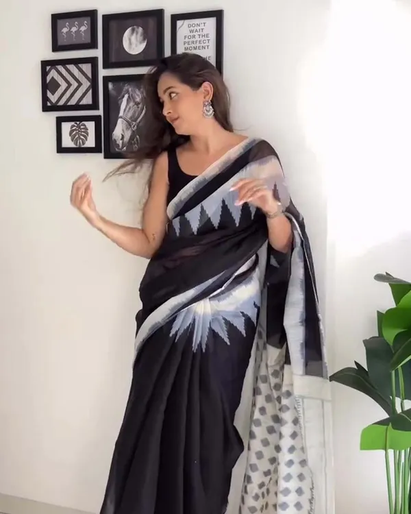 Midnight_Snow_-_Black_Saree_with_White_Accent_Border_and_Black_Blouse
